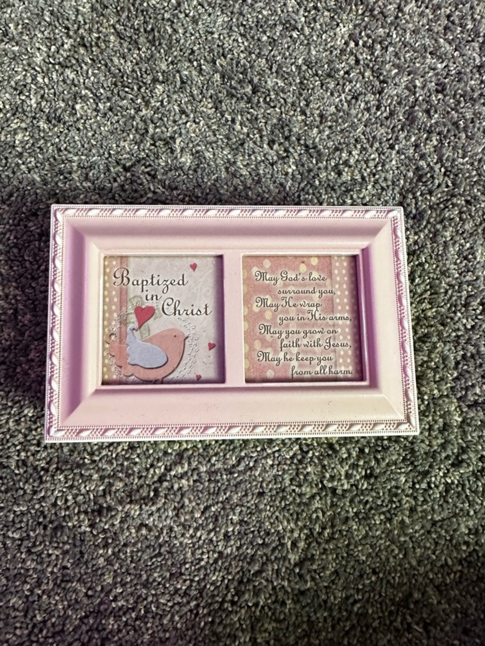 Pink 'Baptized in Christ' Kids Music box  - Religious Keepsake